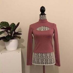 Dark Pink Peek-a-boo Mock Neck Shirt